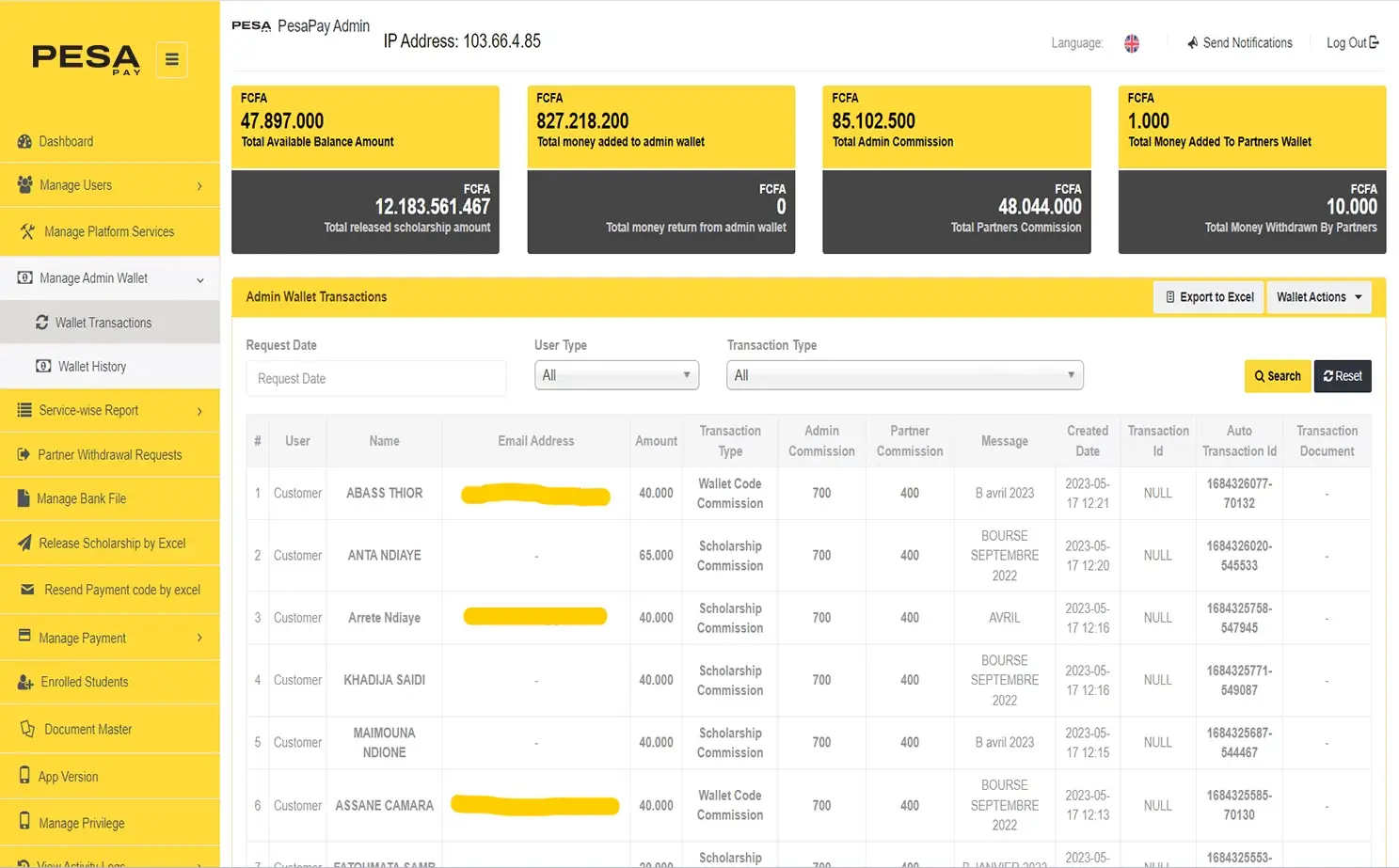 Online Payment Application — admin — Wallet Transaction
