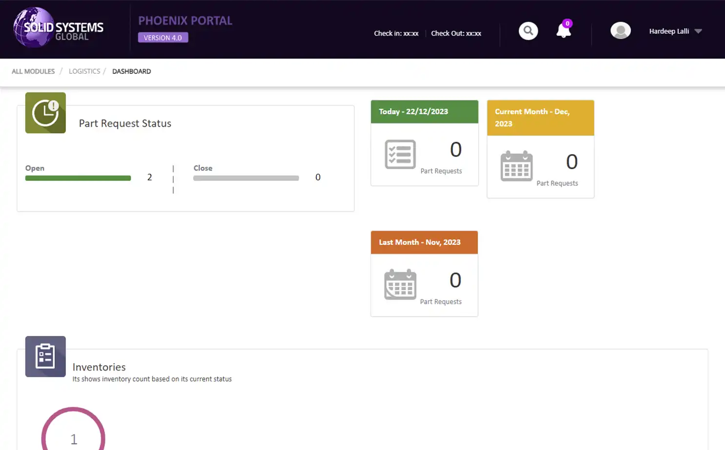 Service Management and Resolution Platform admin panel — Logistics Dashboard