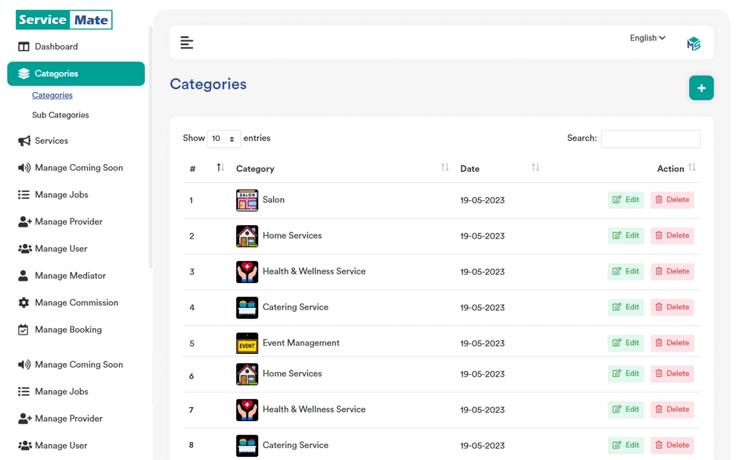 Service provider admin — Categories