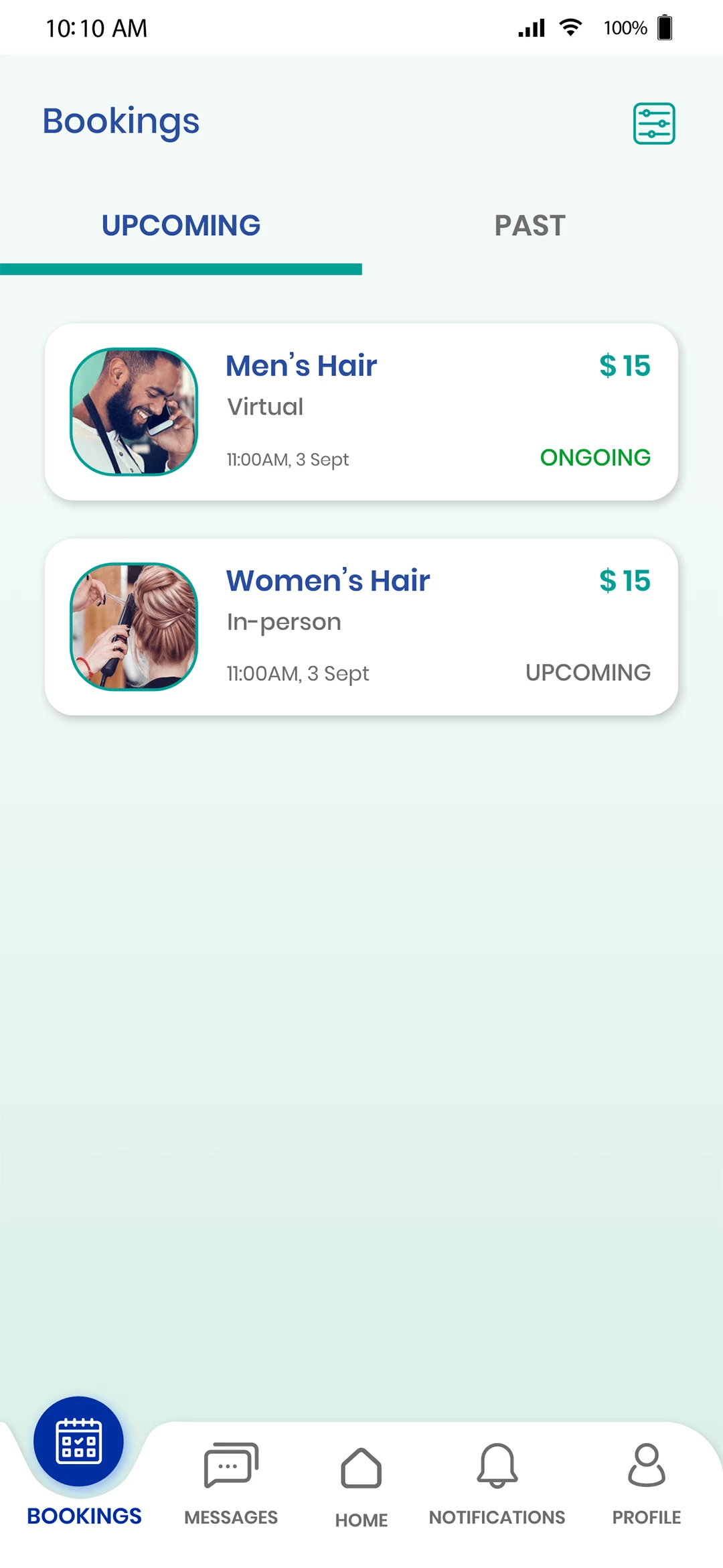 Service provider user — Bookings