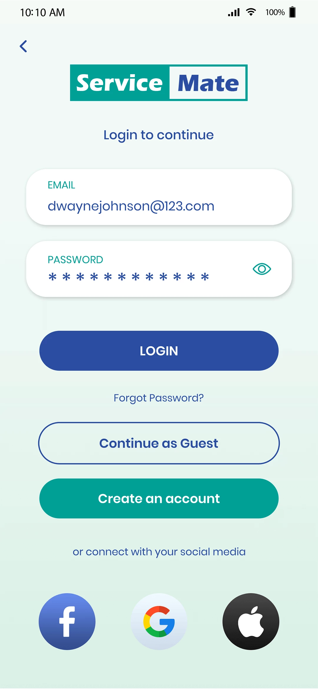 Service provider user — Login