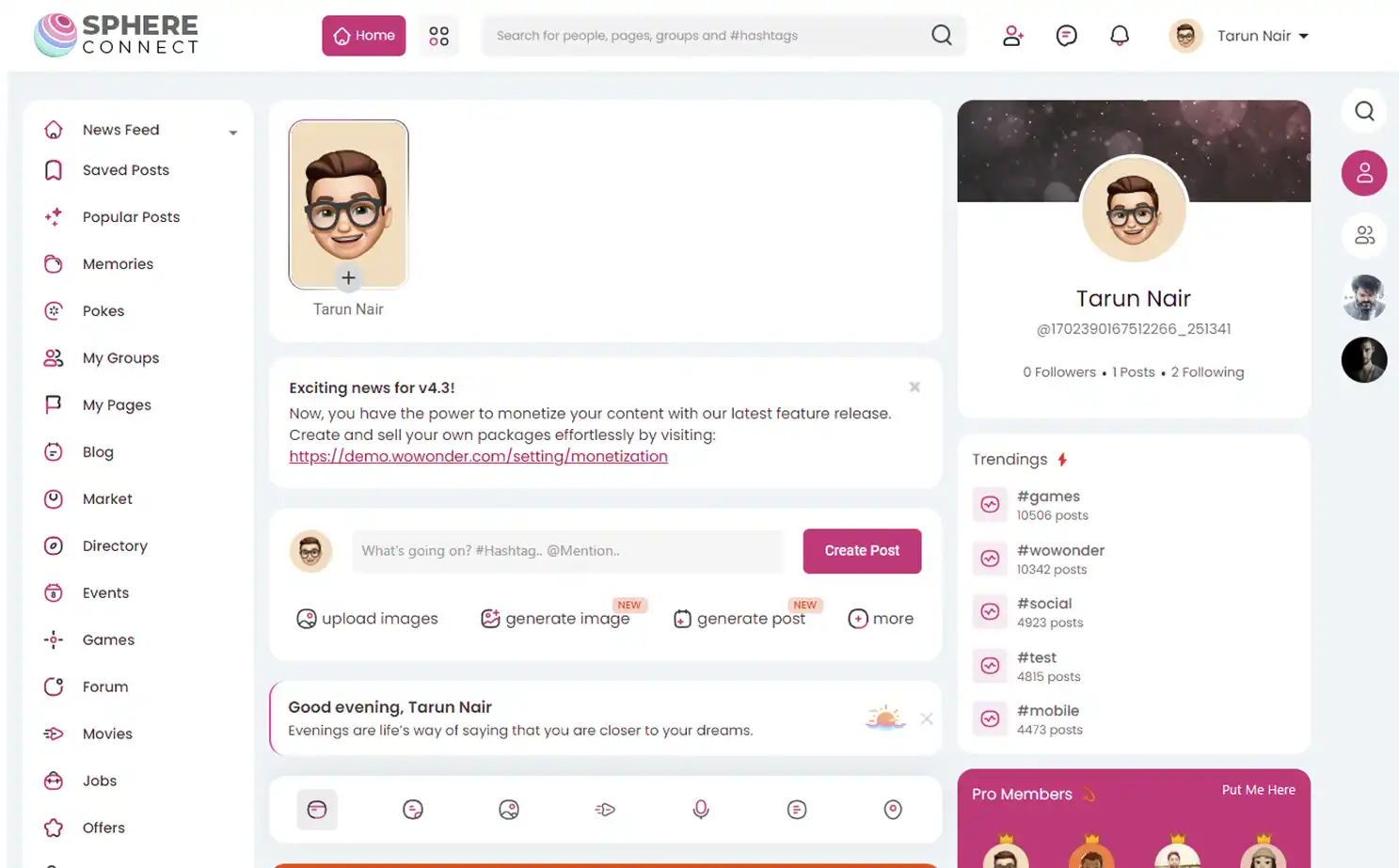 Social Media Platform app — Home