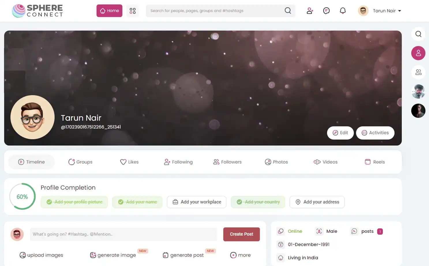 Social Media Platform app — Profile
