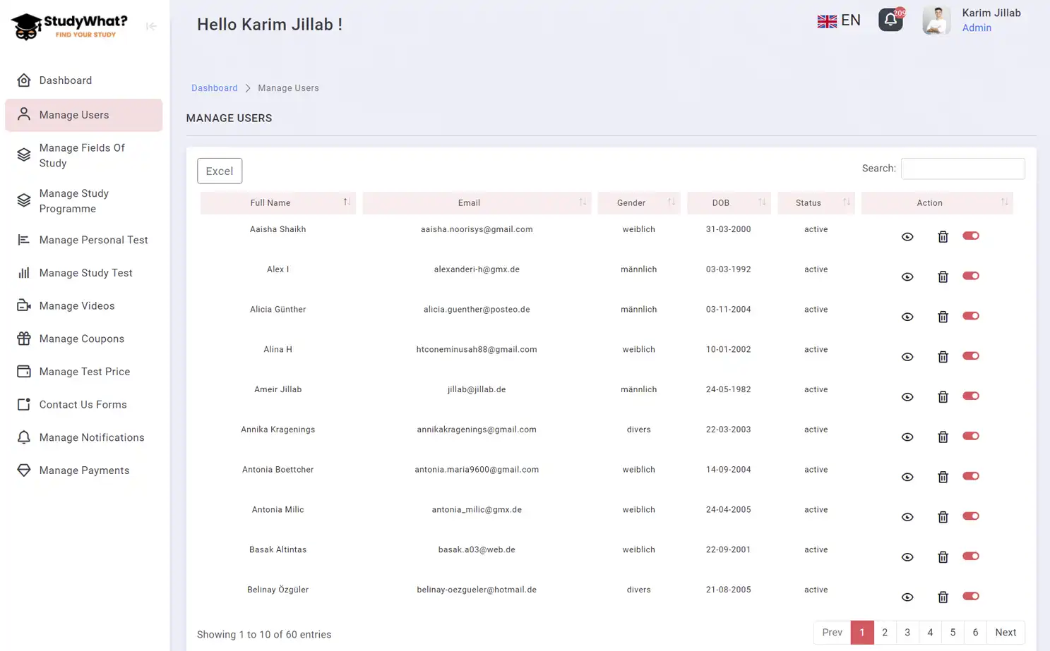 Study Matching Platform web — Manage Users