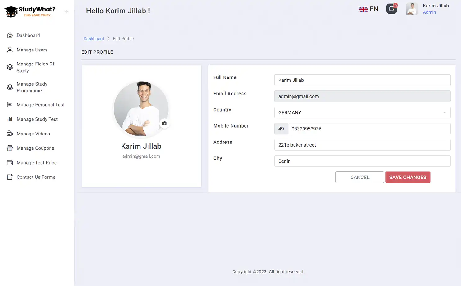 Study Matching Platform web — Edit Profile
