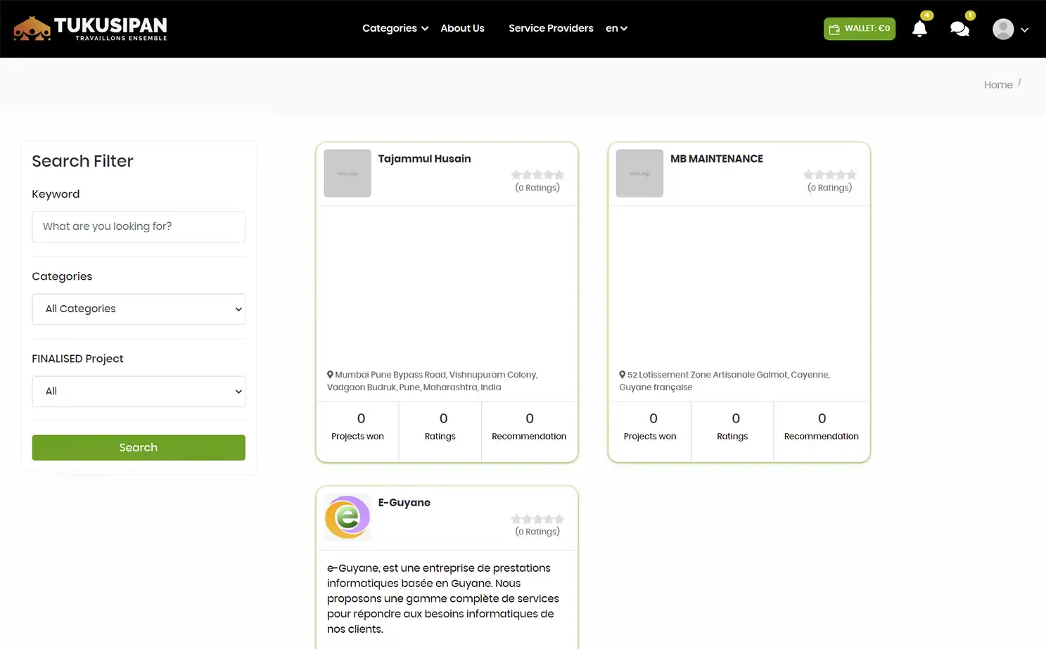 Job Marketplace — service provider — Search Filter