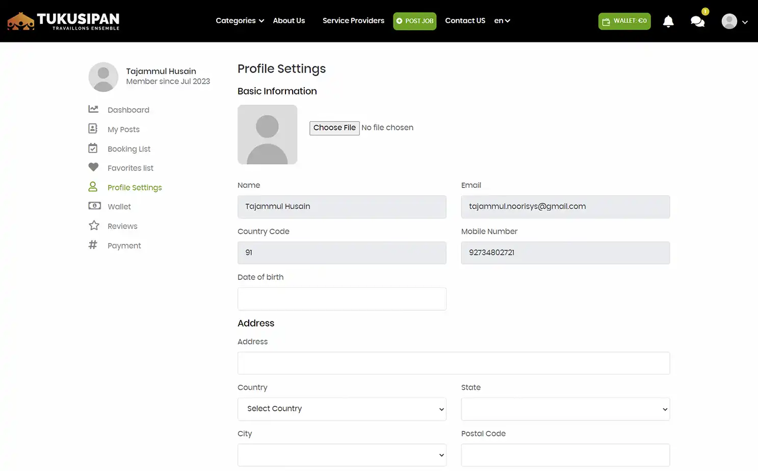 Job Marketplace — user — Profile Setings