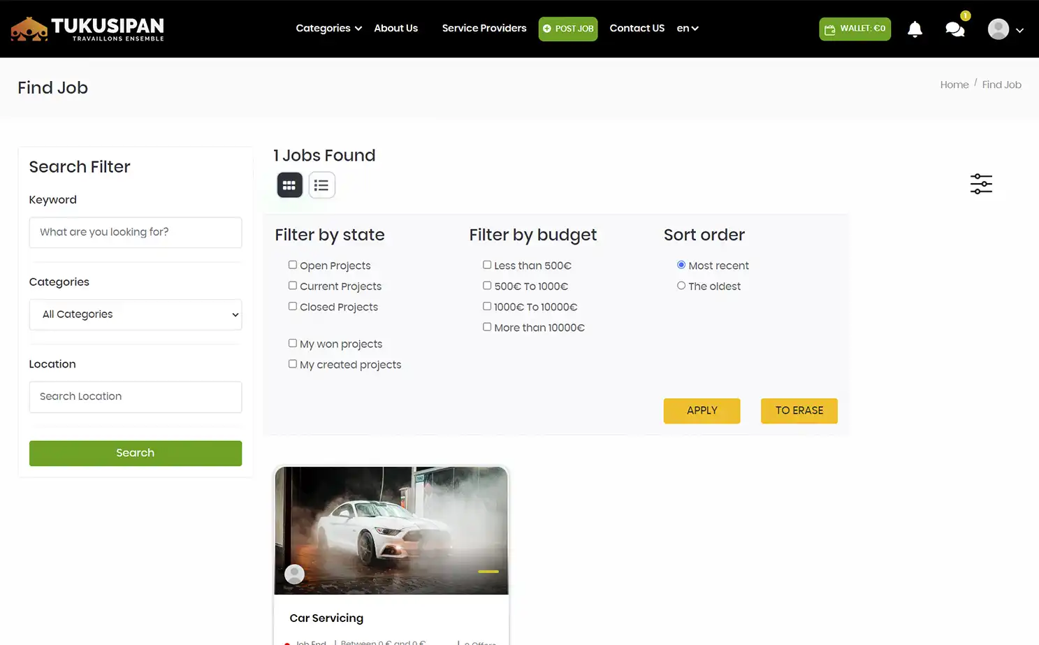 Job Marketplace — user — Search Jobs