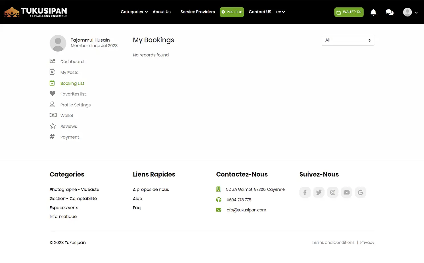 Job Marketplace — user — My Bookings