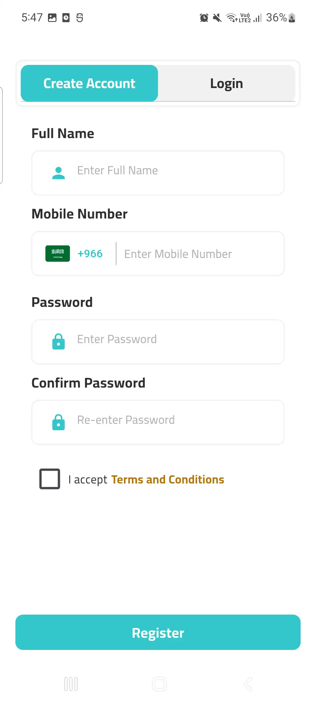 Water Donation user app - Create Account