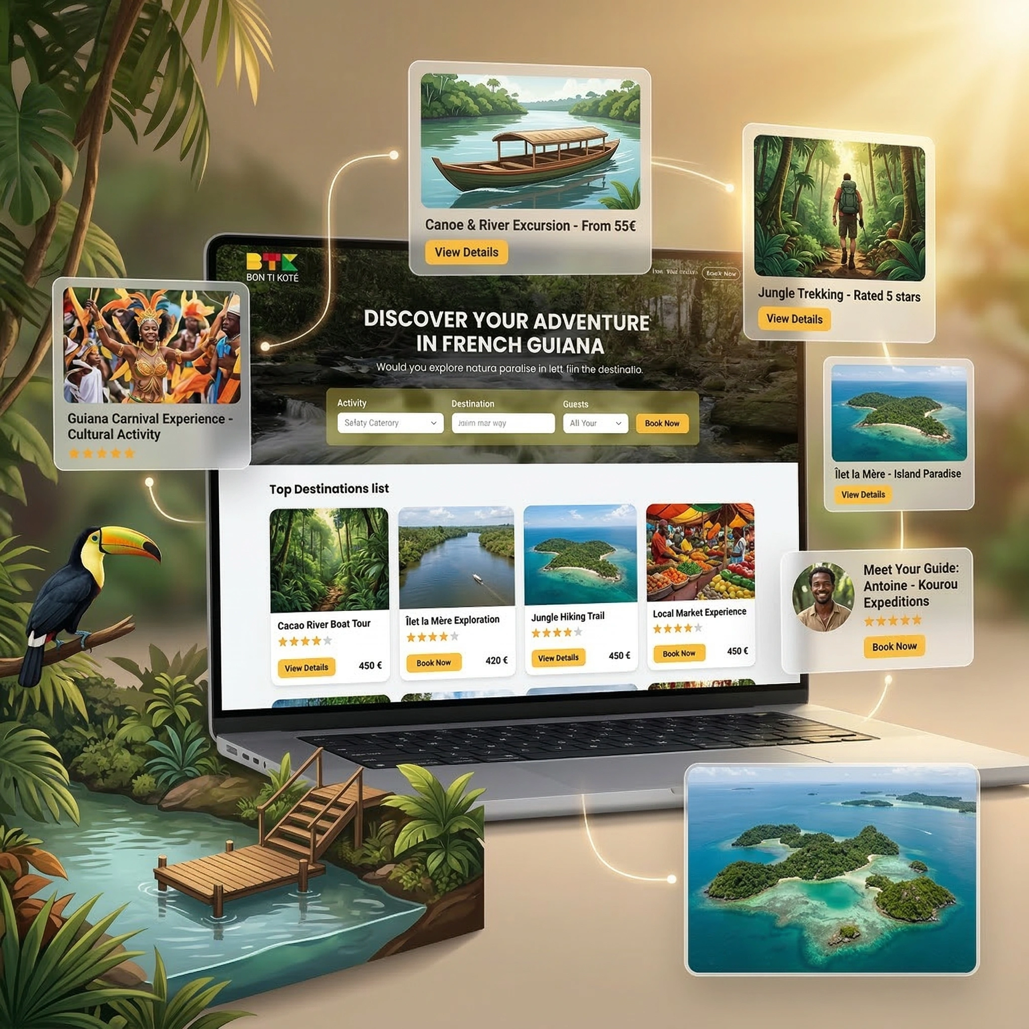 Bon Ti Koté tourism discovery platform showcasing attractions and events across French Guiana