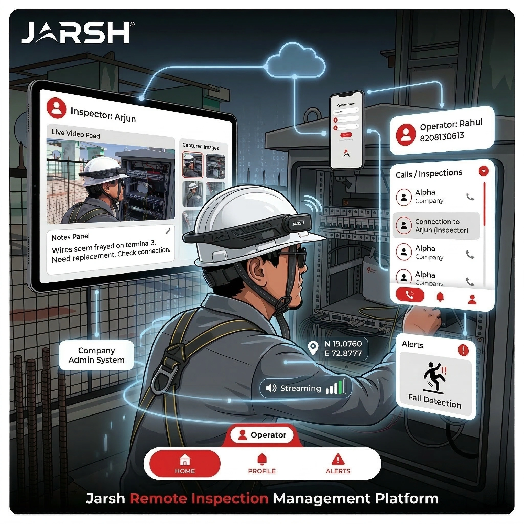 Jarsh remote industrial inspection platform with live video monitoring and safety analytics