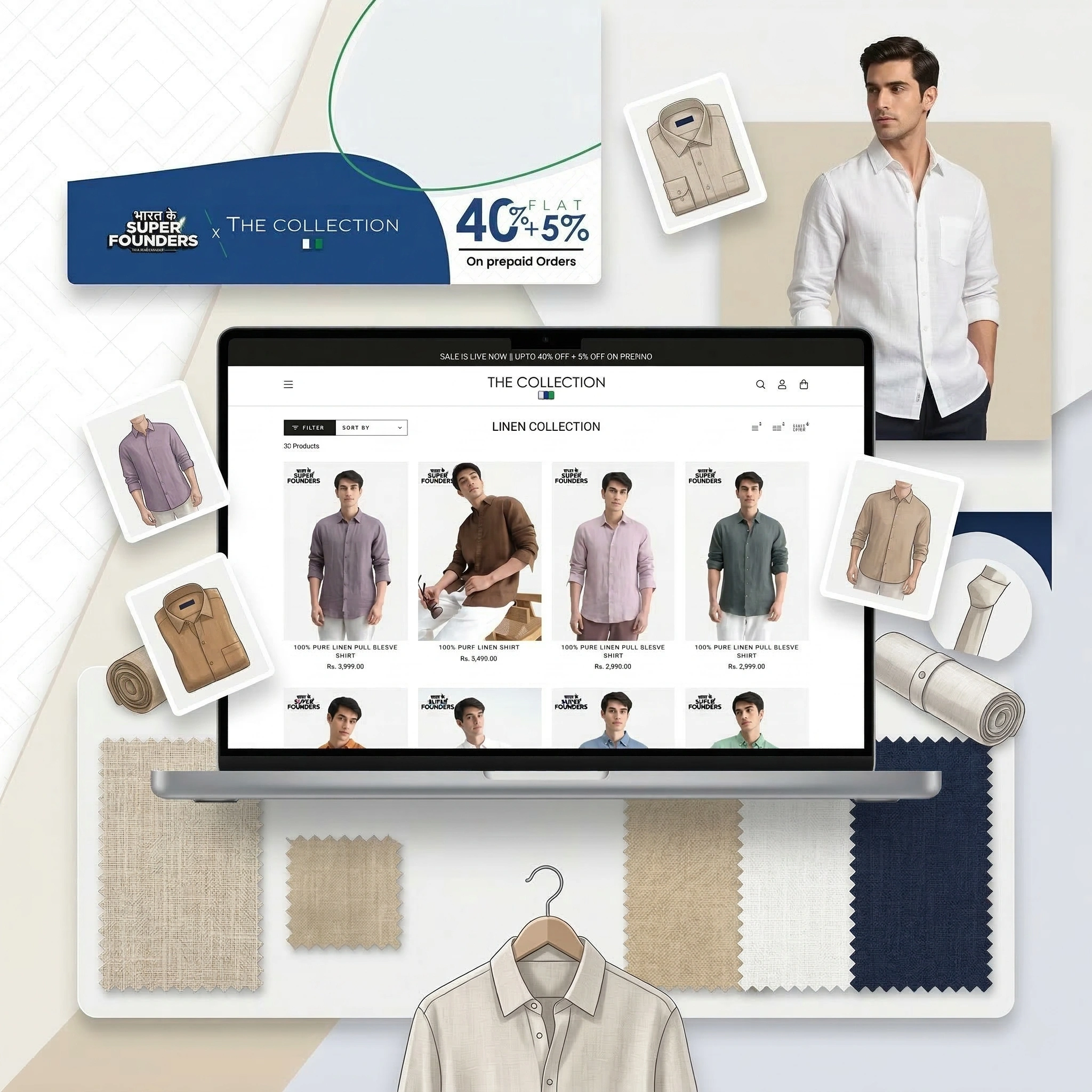 The Collection – luxury fashion marketplace platform illustration showing ecommerce interface and global commerce